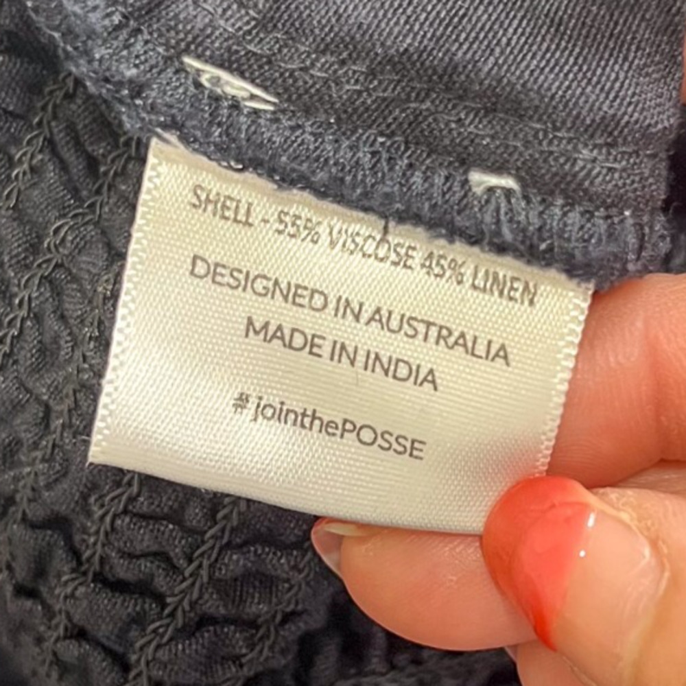 Posse Womens SMALL Black Linen Ivy Blouse Smocked Ruched Cropped Puff Sleeve - Picture 10 of 10